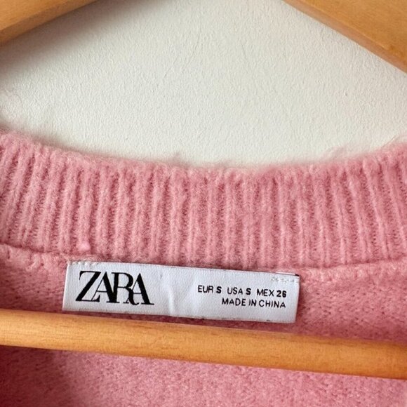 Zara Wool Blend Oversized Knit Sweater Pink Size Small - Picture 8 of 8
